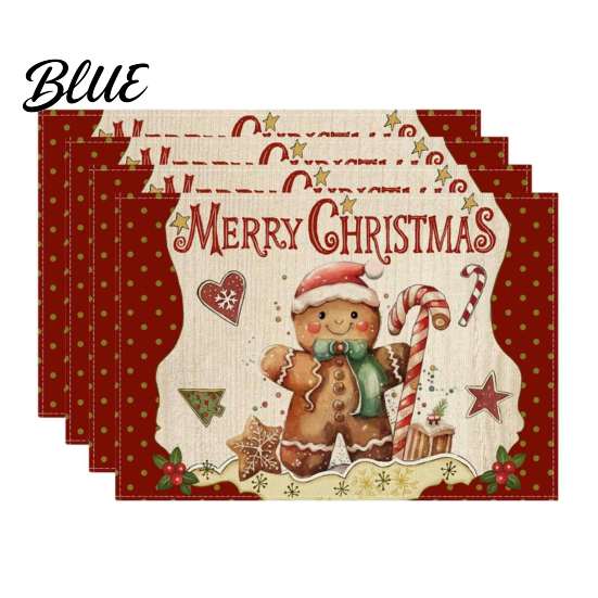 Durable Table Mats 4Pcs Christmas Linen Placemat Set, Cartoon Snowman Gingerbread Gnome Placemats Mat, Heat Resistant Place Mat for Holiday