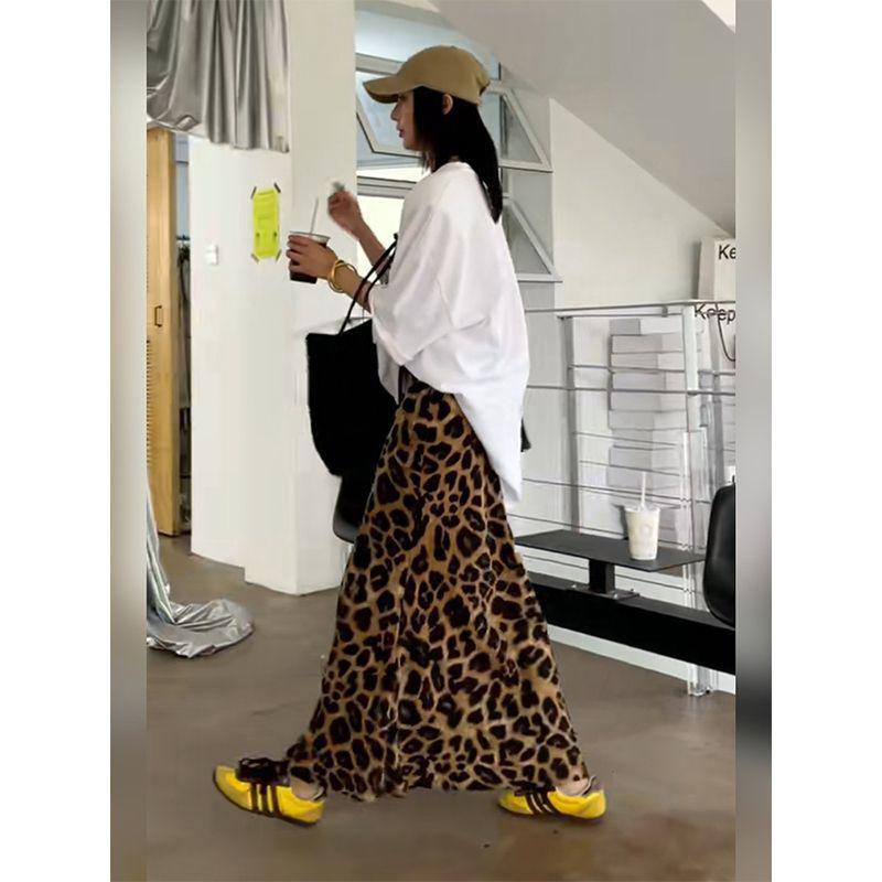 2026 Spring/Summer European & American Leopard Print Retro High-Waisted Slim-Fit Mermaid Skirt for Women