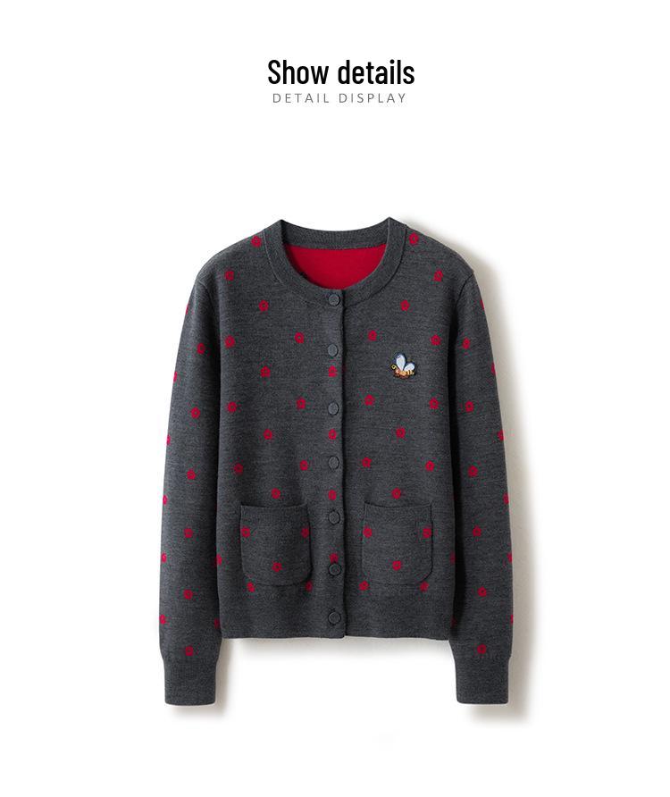 Xiao He Women's Fine-Spun Wool Cardigan with Small Floral Pattern for Spring/Autumn 2026