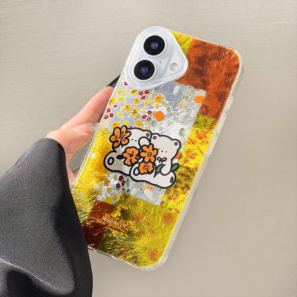 Painted Phone Case For iPhone 16 11 12 13 14 for 12 14 16 Pro 14 16 Pro Max Cute Pattern Glossy Hard Cover