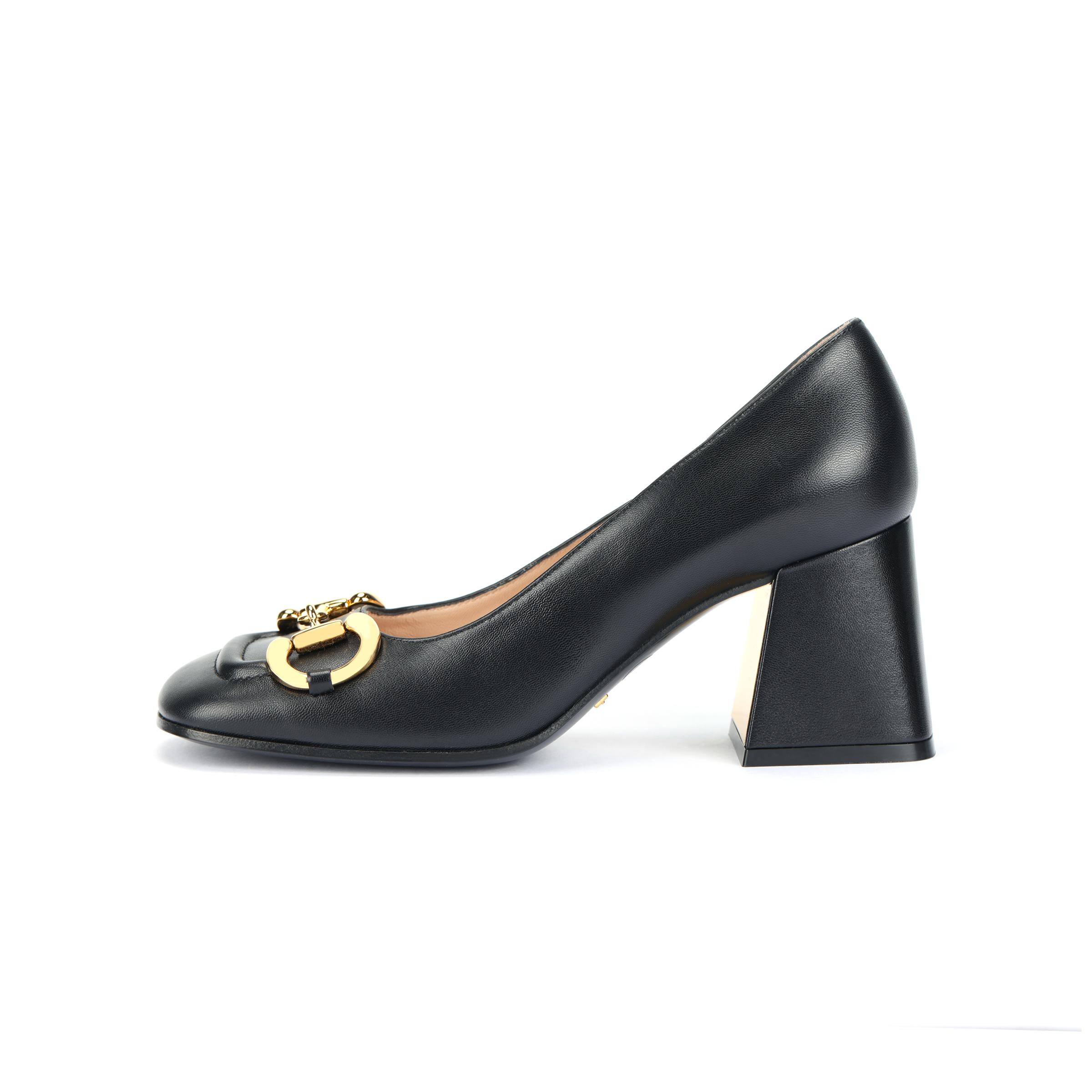 GUCCI Horsebit Cow Leather Chunky Heel