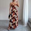 European and American Women's Clothing Women's Elegant Tube Top Print Dress Pleated Skirt Slim Dress