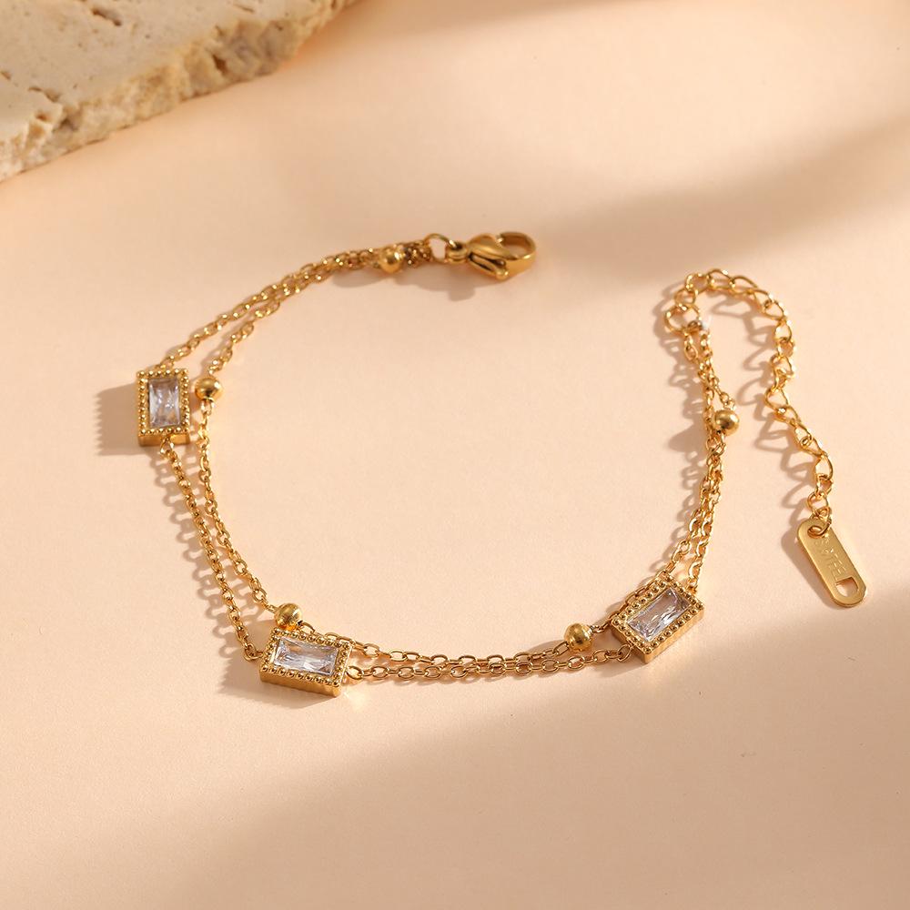 Titanium Steel Square Stone Bracelet for Women - Colorful Casual & Dating Accessory