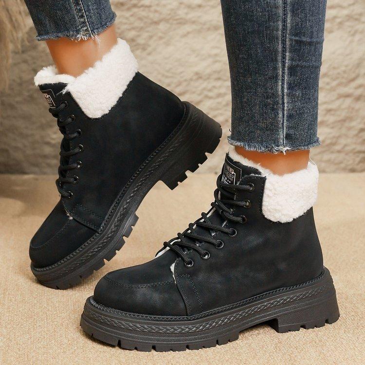 

Women s soft elastic winter warm cold padded snow boots thick-soled non-slip wear-resistant outdoor leisure sports Martin cotton boots 43 чёрный