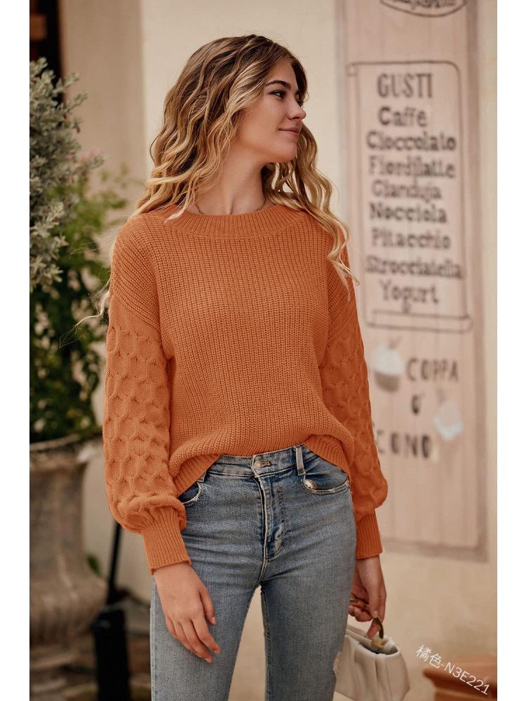 Solid Colour Long Sleeved Crew Neck Jumper Autumn Winter Fashion Commuter Bell Sleeve Knit Top Luxurious Relaxed-fit Slimming and Versatile Top
