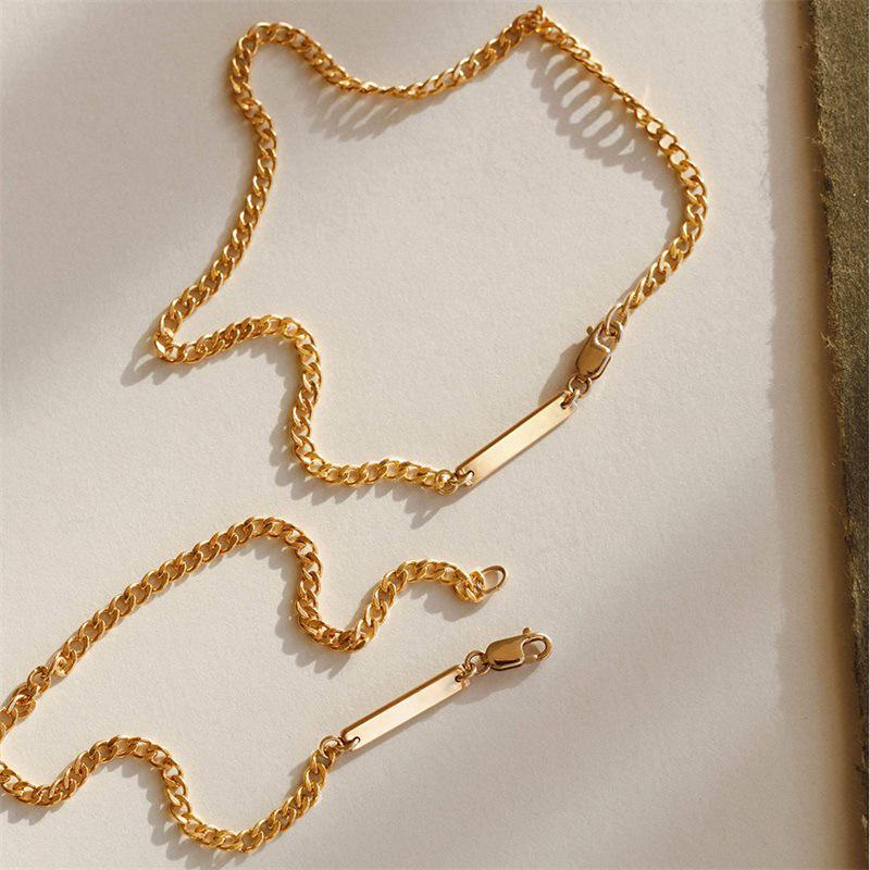 Bracciale a Catena Cubana in Acciaio Inossidabile Placcato Oro 14K - Incisione Personalizzata Disponibile
