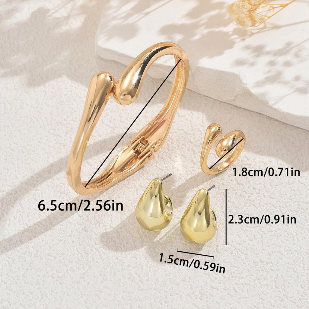 Women's Bracelet Ring Set Geometric Water Drop Design Earrings Versatile Light Luxury Hot-Selling Jewelry for Women