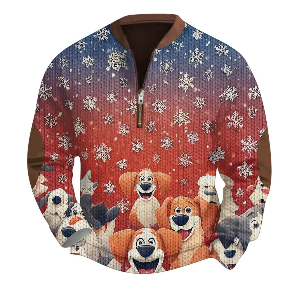Mens Christmas Sweater Zip Up Sweatshirts Vintage Knit Graphic Sweatshirt Xmas Stand Collar Pullover