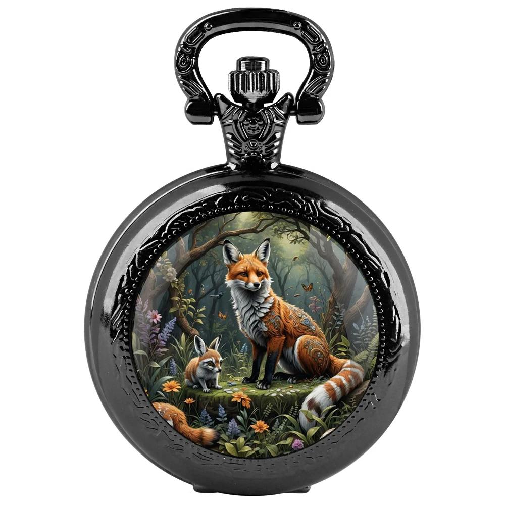 

Creative Forest Fox Glass Dome Pocket Watch - Arabic Numeral Dial Glass Dome Vintage Pendant Gift reloj de bolsillo чёрный