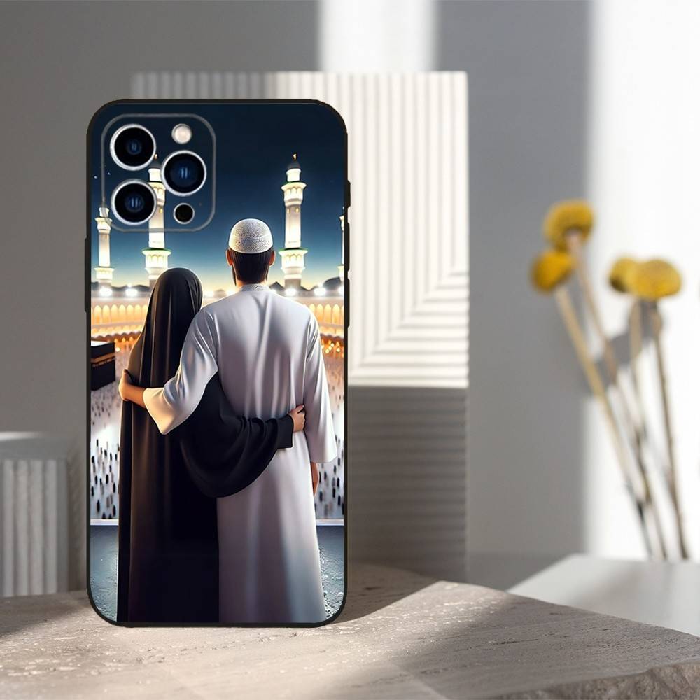 Moslemische Kunst Kaaba Handy Für iPhone 13,12,15,14,11,16,17,Plus,Pro Max,XS,X,XR,SE,Mini,8,7,Weiches Silikon Schwarz