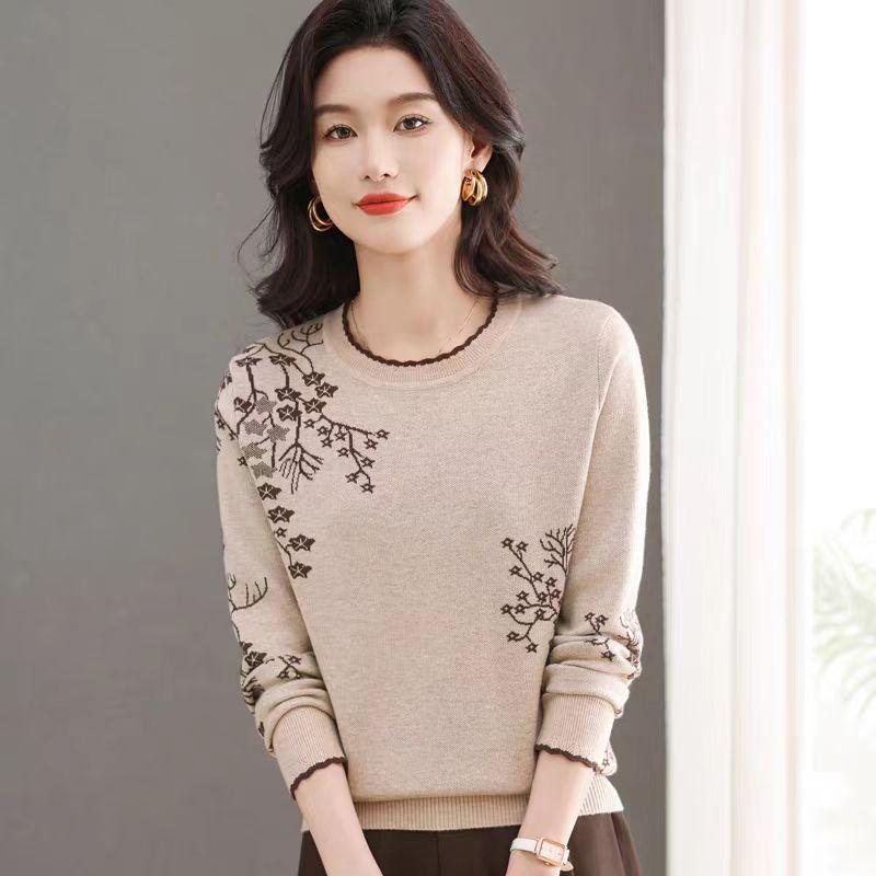Jacquard Sweater Round-neck Pullover for Women Autumn and Winter Paired with Loose Warm and Thick Knitted Top