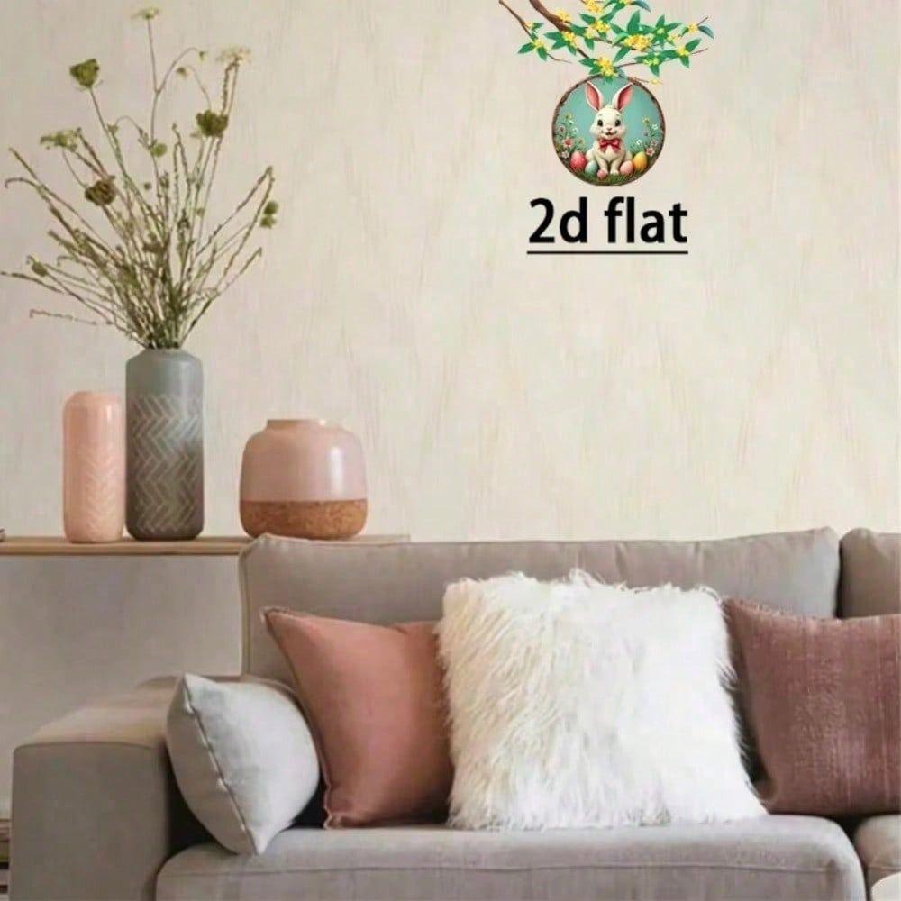 Metal Wall Art Easter Bunny with Egg and Wreath Round Farmhouse Decoration