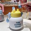 Cute Creative Plastic Cup with Handle, Dual-Drink Large Belly Cup, Student Water Bottle, Cartoon Design, Straw Included
