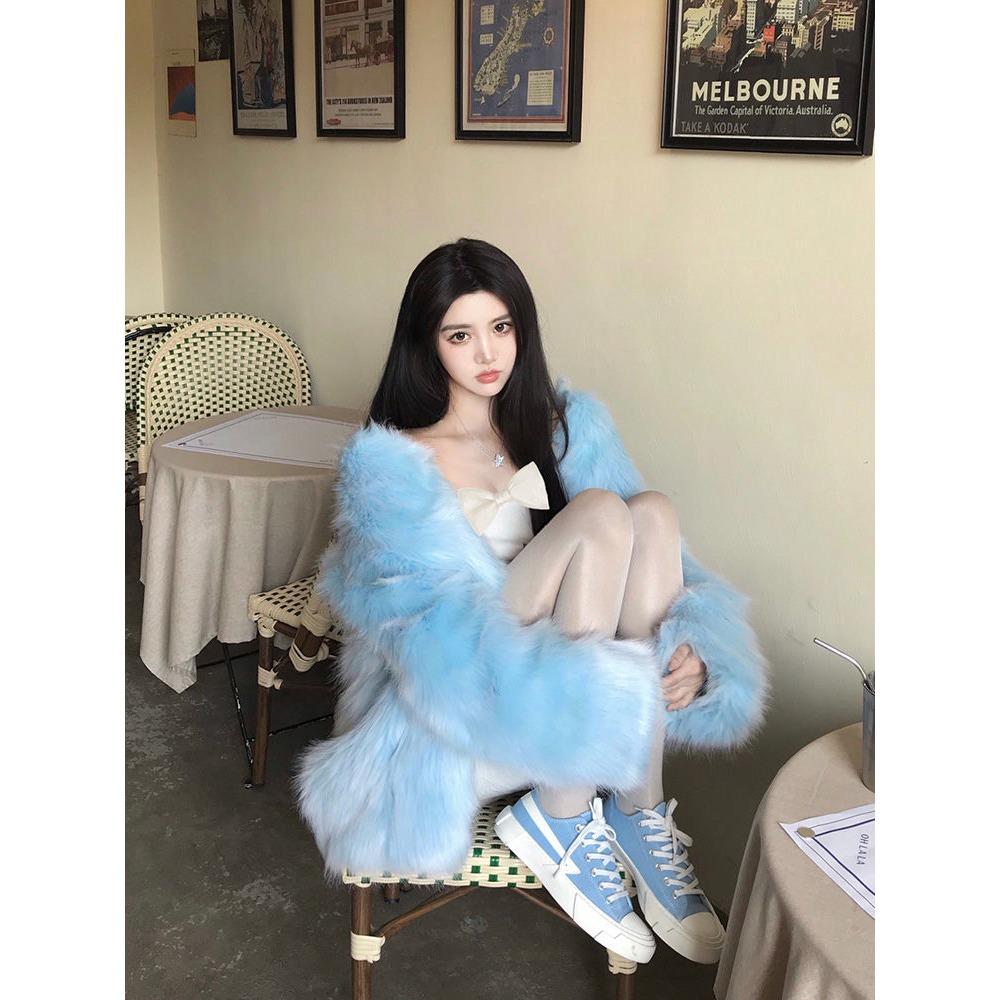 Autumn and Winter Popular Temperament Plush Fur Coat Women's Medium-length Imitation Fox Fur Slimming Fur Fashion Coat
