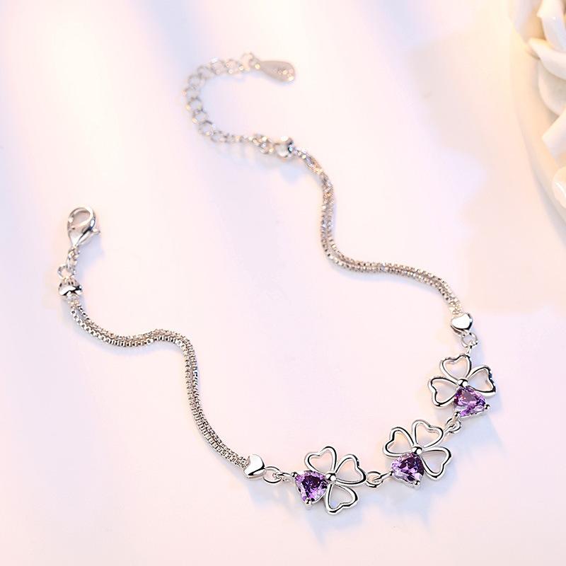 Fashion Ladies Zircon Hollow Out Four-Leaf Clover Bracelet