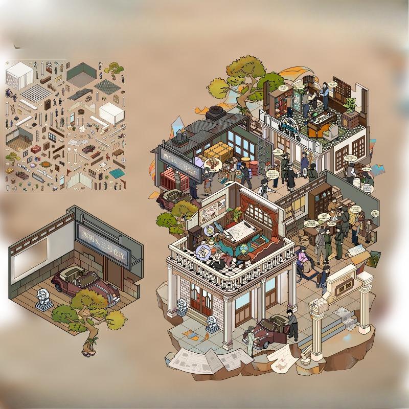 

Cartoon Li Cheng Mystery Case Investigation Mini-Trouble Storage Miniature Landscape Stickers Posters Stress Relief PET Transparent Film Stickers Li City Mystery Case