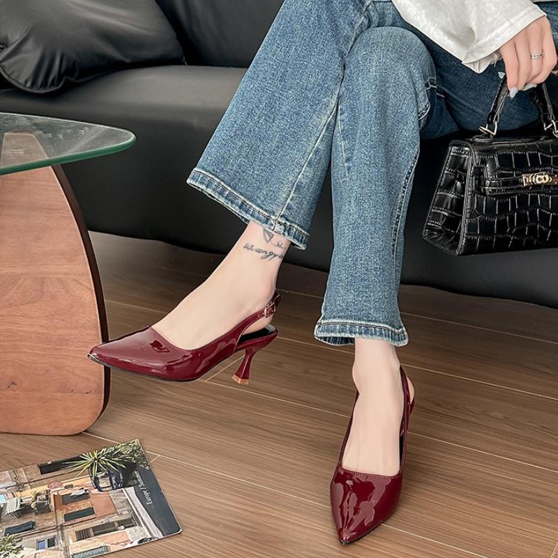 Sexy Pointed Toe Sling Back Pumps Women 2026 Summer Patent Leather Thin High Heels Shoes Woman Classic Solid Office Shoes