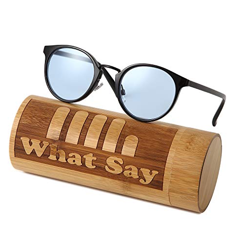 

[What Say] FASHION OUTDOOR UV400 Polarized Lenses Gold Bridge Classic Frame Colored Lens Sunglasses Fashion Glasses (Light Blue/Black Matte Black)
