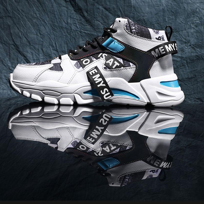 Mens High Top Basketball Shoes Trend Boys Comfortable Non-Slip Sports Shoes Unisex Thick Sole Cool Street Vulcanized Shoes