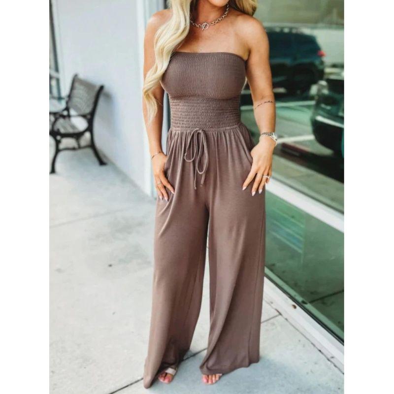 Flat Shoulder Wrap Chest Wide Leg Jumpsuit Square Shoulder