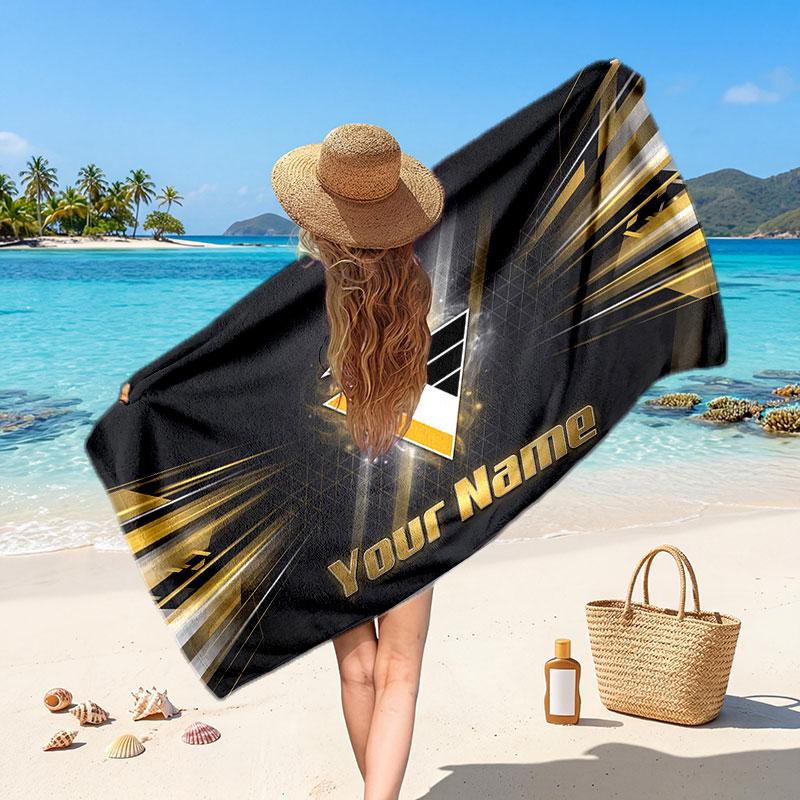 Pittsburgh Penguins Customized Name Text Beach Towel, Soft Absorbent Towel Beach Pool Travel Personal Gift
