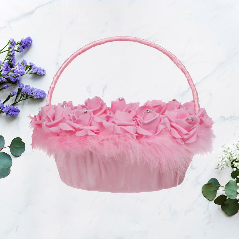 

1шт Цветочная корзина в западном стиле Свадебная цветочная корзина Нежная цветочная корзина для невесты Имитация бамбука Плетеная цветочная корзина Креативная розовый