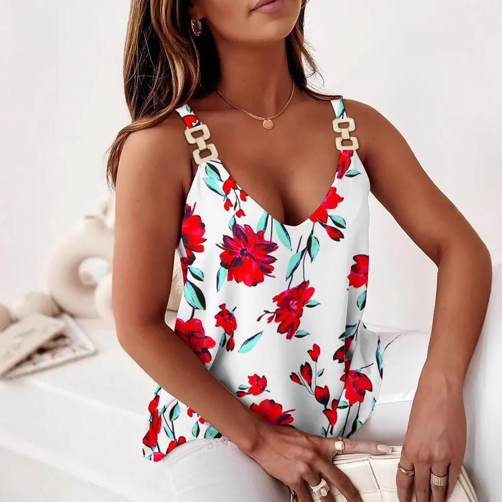 Summer 2025 Chain Strap Print Sleeveless Women's Tank Top