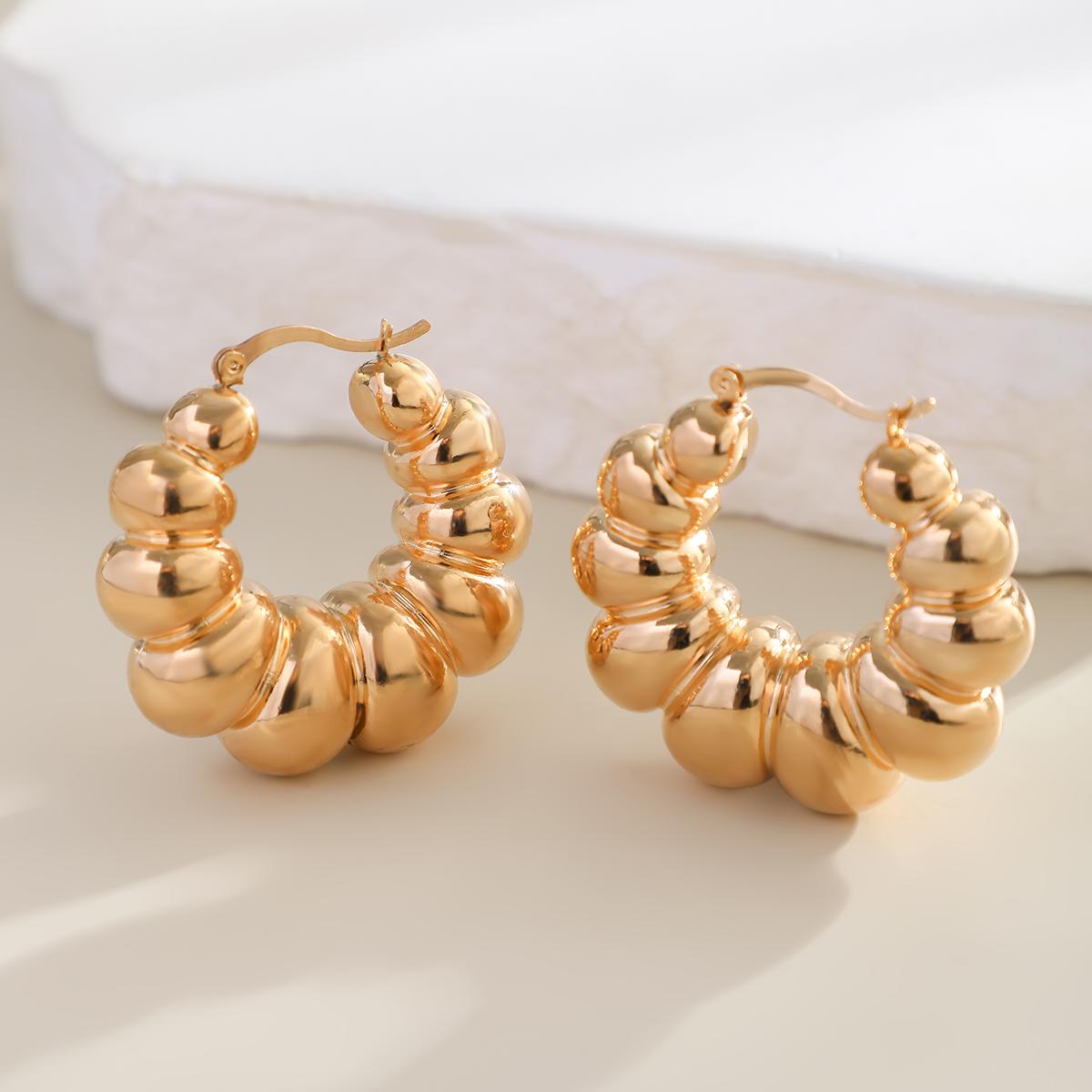 

PuRui Kpop CCB Material Geometric Hoop Earrings for Women Trendy Zircon Gold Color Earrings Wedding Ladies Party Street Gifts