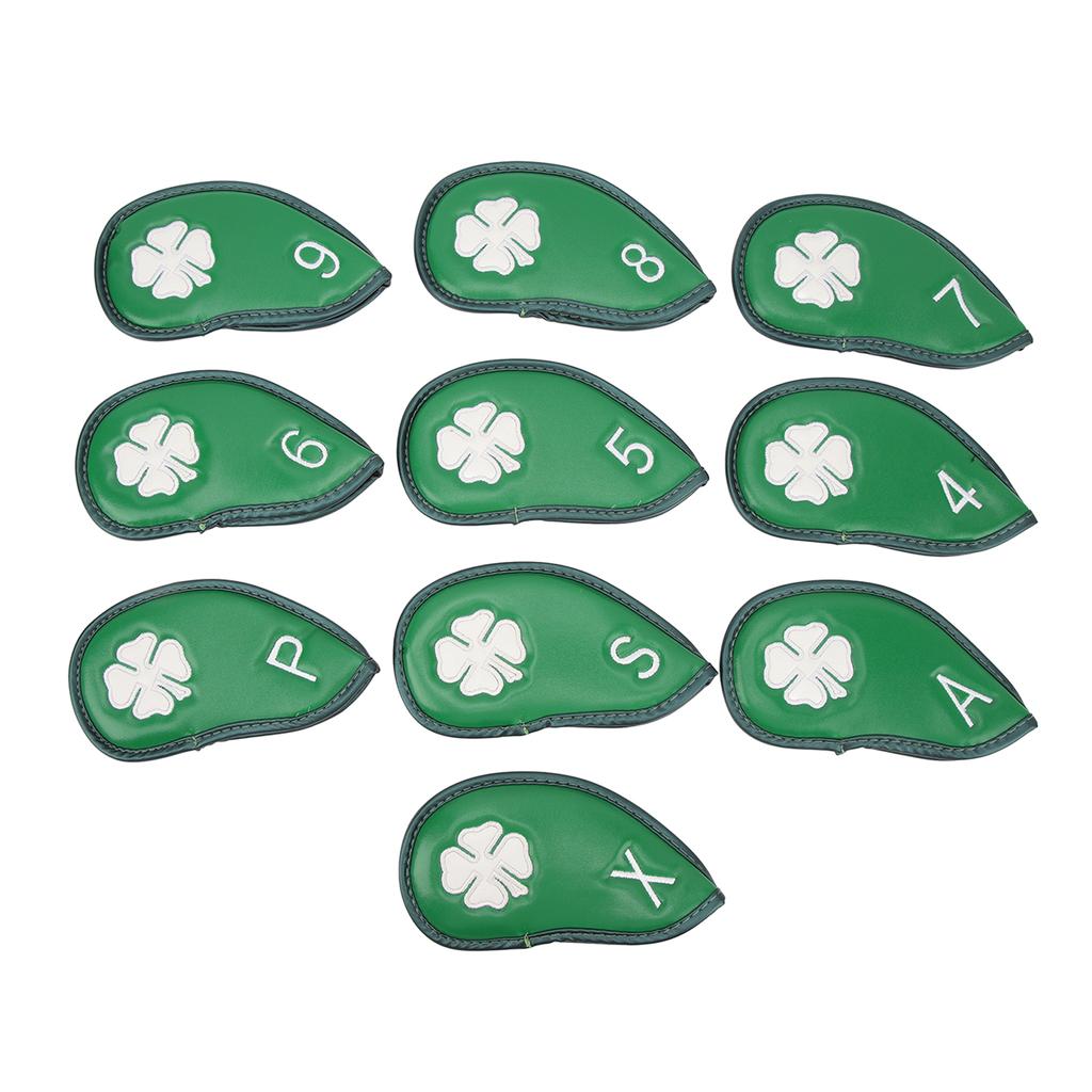 10 PCS Golf Club Head Covers Four Leaf Clover Pattern PU Waterproof Delicate Golf Iron Covers Set