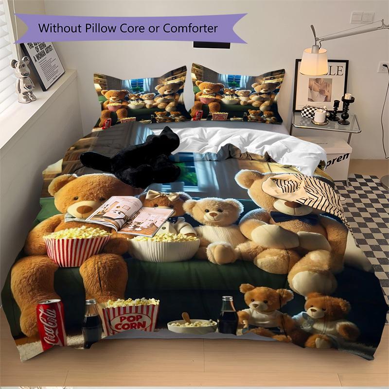 

3 шт. Аниме Набор постельного белья с плюшевым мишкой - Включает один пододеяльник и две наволочки (Нет ядра) - Идеально подходит для декора спальни и гостевой комнаты, 135x200cm