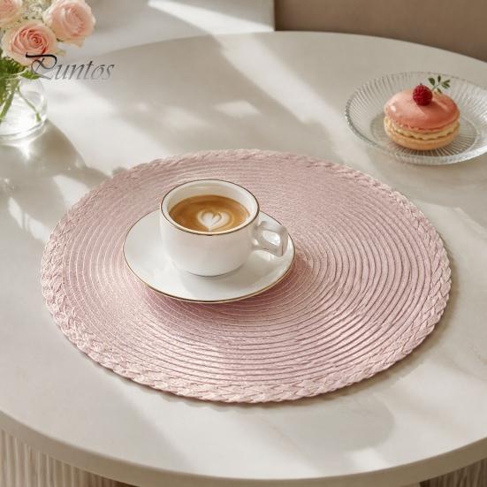 Non Slip Table Mats 2Pcs/Set Round Woven Placemat, Protects Tables from Heat & Scratches, Thermal Insulation Pads Resistant Braided Place Mat