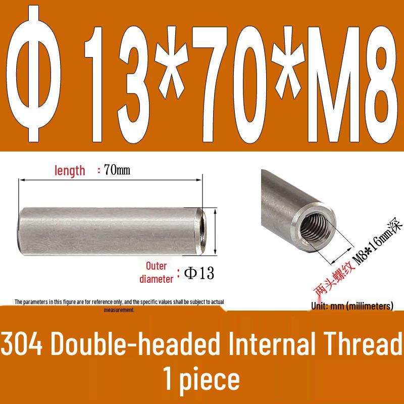 Stainless Steel 304 Double-Ended Threaded Cylindrical Guide Pin with Dual-End Holes