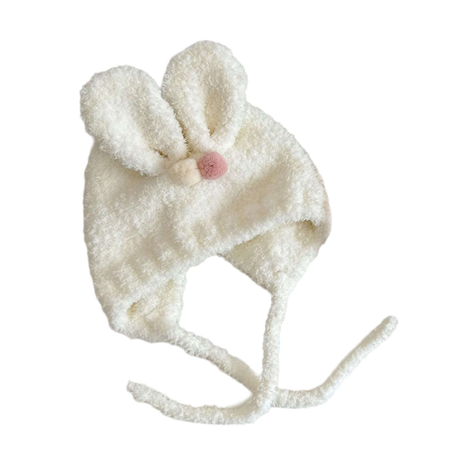 

Toddler Nursery Bonnet Rabbit Furry Hat Knitted Hat for Baby Girls Knitted Hat Headwrap Soft Hat Cartoon Rabbit белый