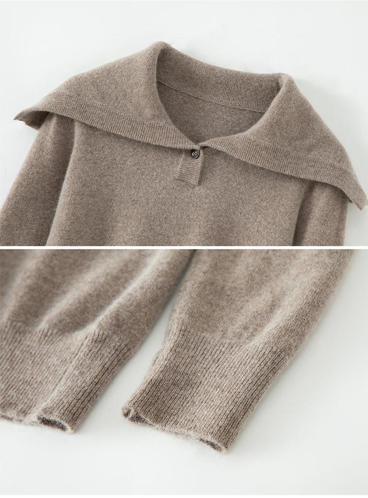 2026 Autumn/Winter Pure Wool Sailor Collar Loose Knit Sweater