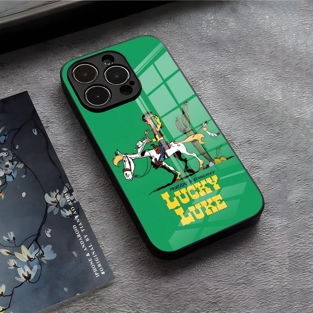 LUCKY LUKE CARTOON Phone Case For IPhone 17 Air 16 E Pro Max 15 14 13 Mini 12 Pro 11 Max Plus Black Glass Cover