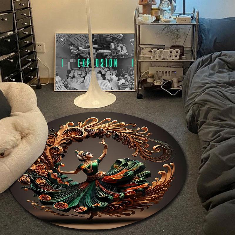 Playful Round Stained Glass Multicolor Rug Pad, Non-Slip Floor Mat for Entryway