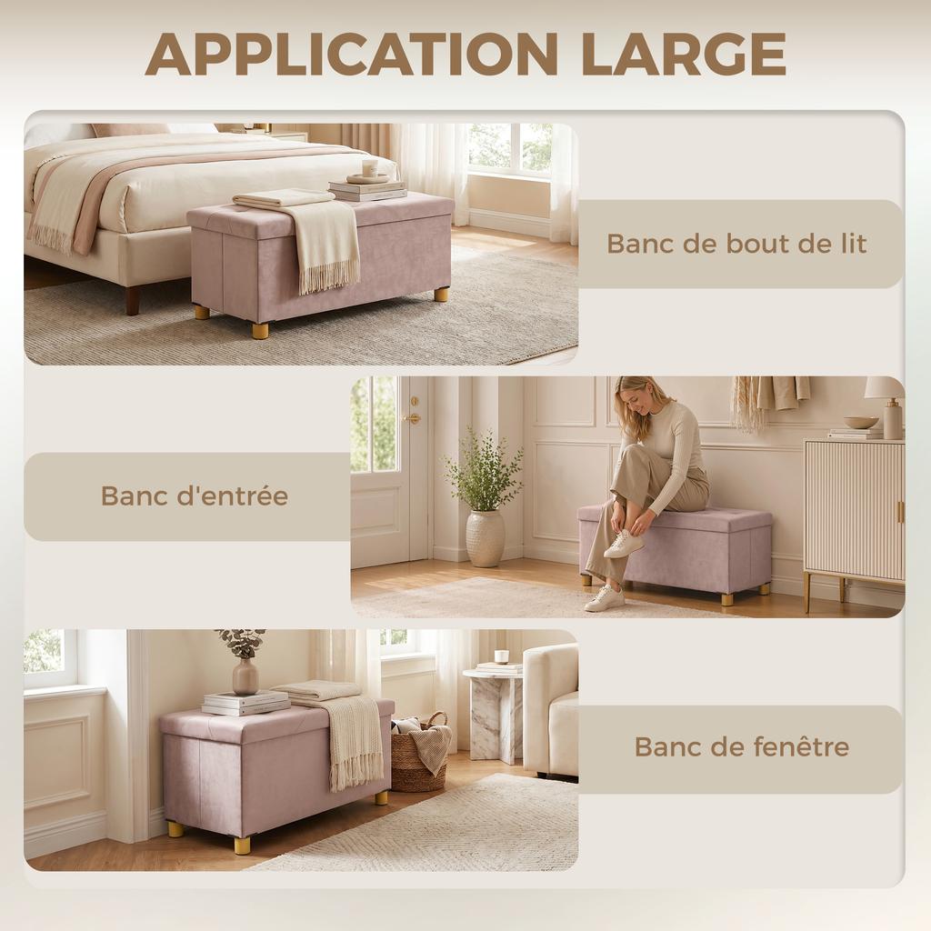 Faltbare Aufbewahrungsbank am Fußende Volumen 67 L Tragfähigkeit 120 kg mit Deckel 76L x 38B x 38H cm Rosa