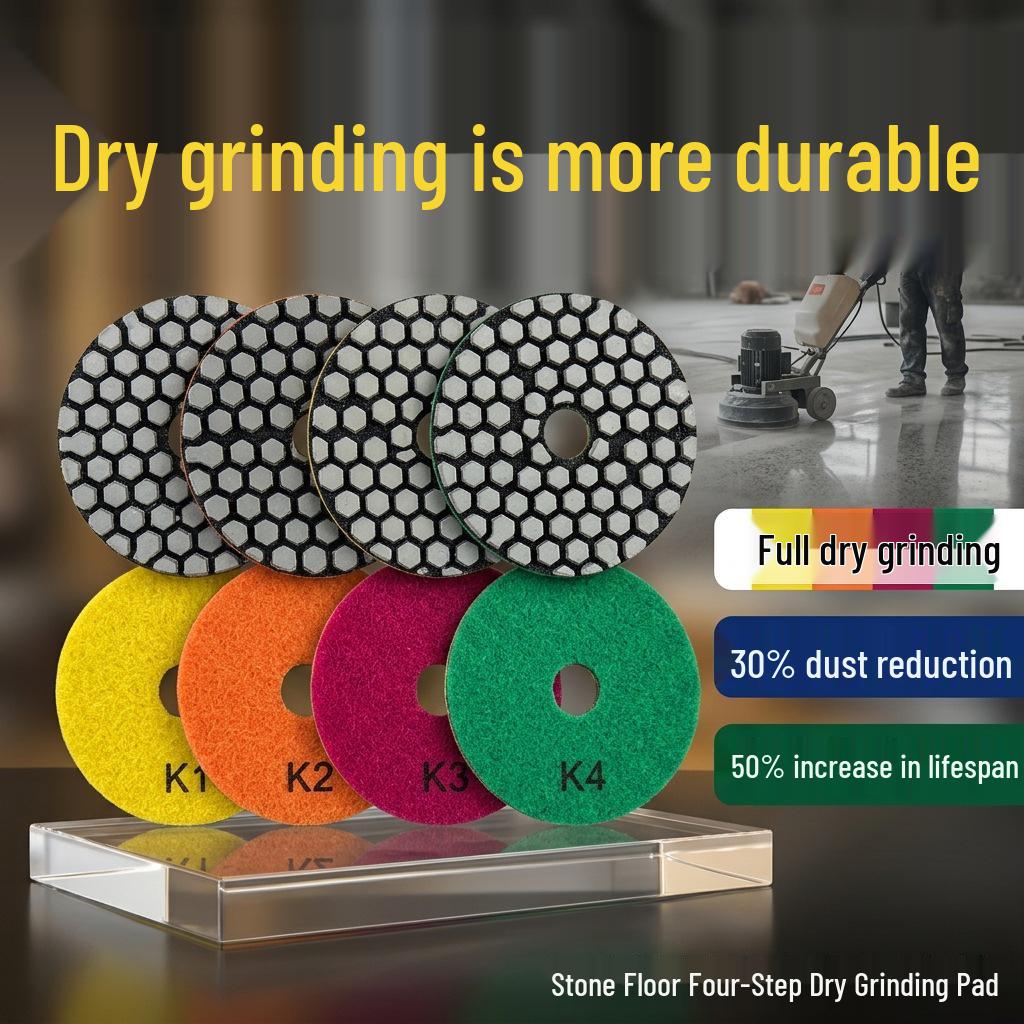 Four-Step Dry Polishing Pads: Quick Grind for Stone, 34-Inch Angle Grinders, Ideal for Marble & Granite Renovation.