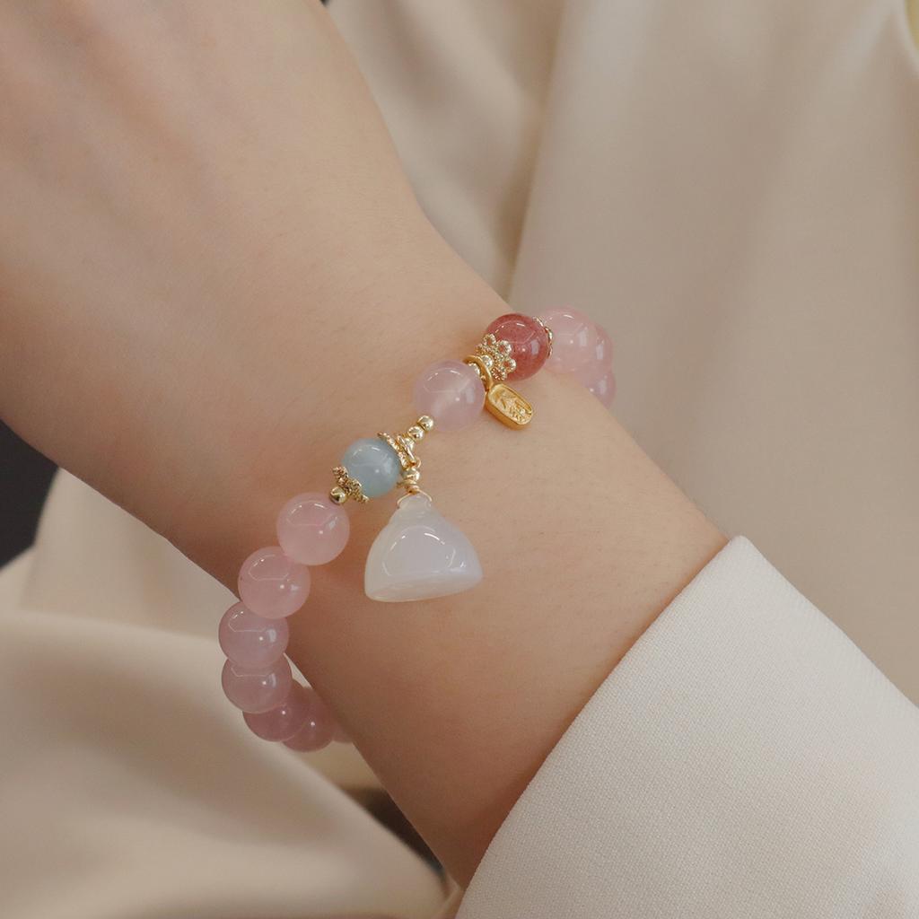 New Chinese Style Natural Pink Crystal Bracelet Lotus Pod Peanut Pendant Jewelry Design Fashion Crystal Bracelet