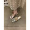 Retro bow one-word slippers women wear thick heel cool slippers