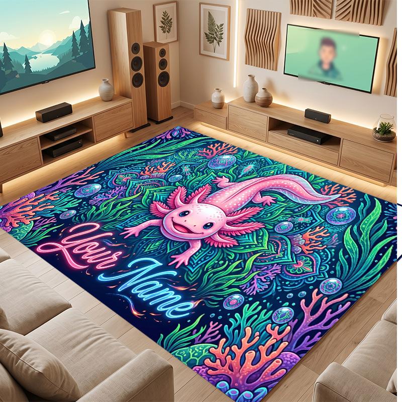 Underwater Fish Theme Soft Crystal Velvet Rug Custom Name & Text Print Non Slip Floor Rug for Bedroom Living Room