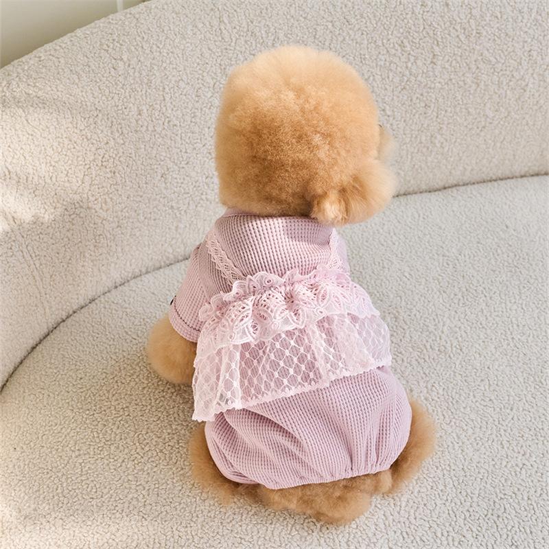 Pet Spring Jumpsuit Cute Lace Camisole Puppy Teddy Cat Waffle Lace Four Legged Coat Small Dog Puppy Clothes Dog Pajamas