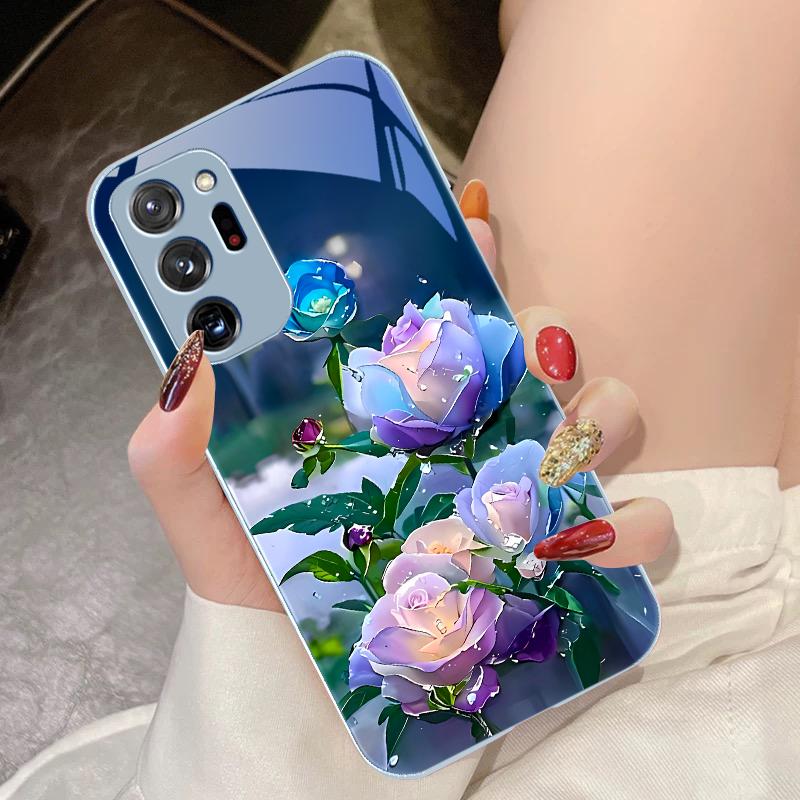 Tempered Glass Phone Case For Samsung Galaxy Note 8 9 10 PRO 20 Ultra A01 02 03 Core 04E 4G A10 12 13 5G Ink Mountain Camellia