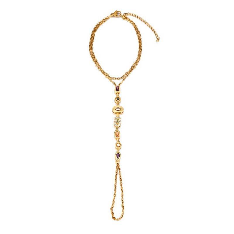 Stainless Steel Colorful Crystal Hand Chain Bracelet For Women Fashion Gold Color Water Drop Finger Bangle Bracelet Hand Jewelry