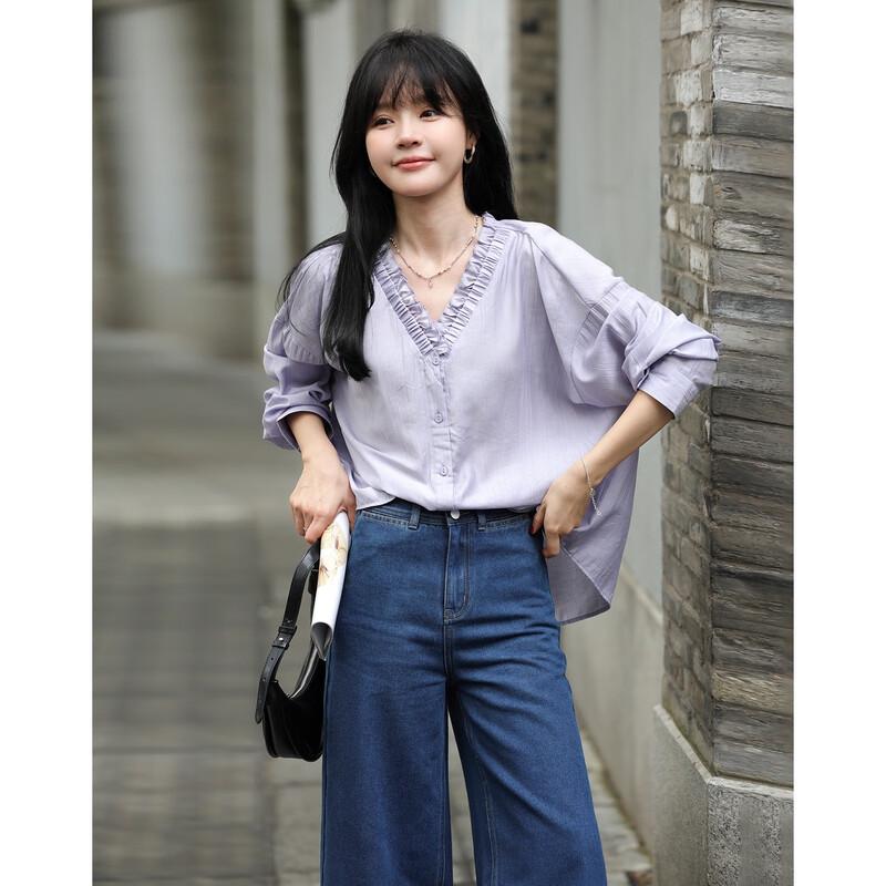 Demana Women s Iris Heart French V-Neck Drawstring Blouse M