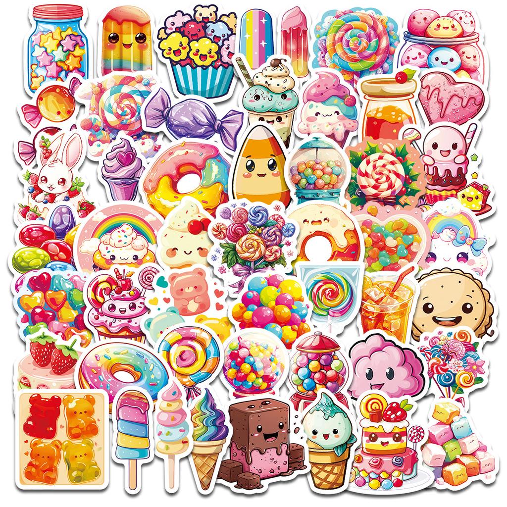 50 Colorful Candy Cartoon Graffiti Stickers Colorful Lollipops Dessert Gummy Bears Stickers Diy Handbook Stickers
