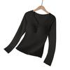 Women Thickened Fleece Thermal Underwear Set With Built In Chest Pad Slim Long Sleeve Top And Long Pants
