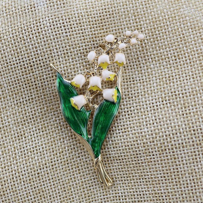 Enamel Green Leaf Lily Of The Valley Brooch Women'S Clothing Green Oil Drop Alloy Flower Pin Brooch