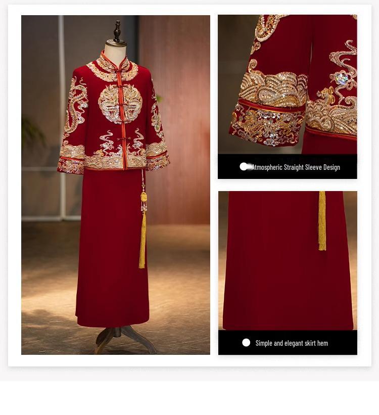 Men's Red Xiuhe Wedding Attire - Retro Chinese Tang Suit Hanfu with Dragon & Phoenix Qipao for Groom. Perfect for Guest Reception & Toasting.