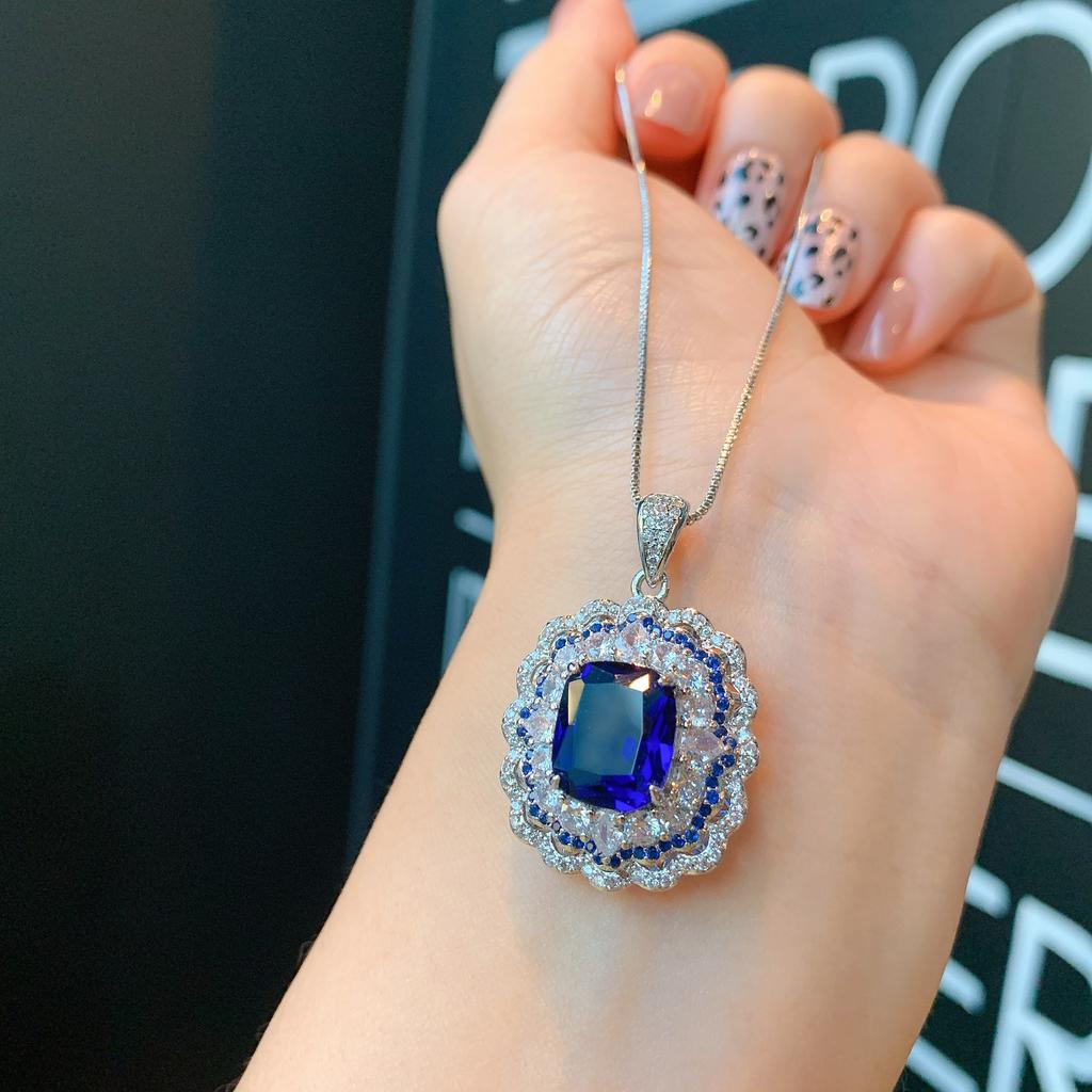 Jewelry Retro Ring Simulation Blue Glass Two-Color Stone Diamond Pendant Ring Set 10 * 12
